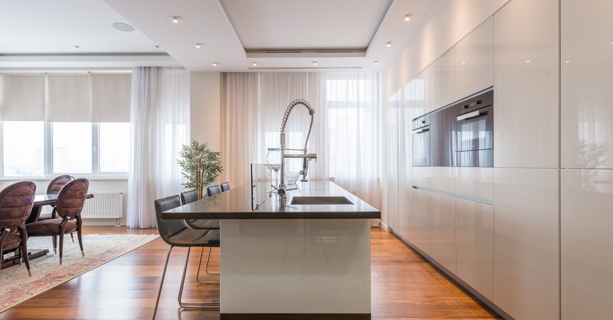 Accommodation on Tailana island, is there any now in 2015? - Interior of spacious kitchen with modern minimalist furniture with built in appliances and dining zone in contemporary apartment in daylight