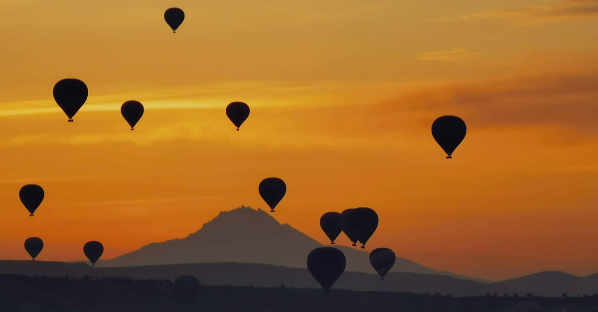 Air&Rail in CDG - Hot Air Balloons Flying over the Mountains during Sunset