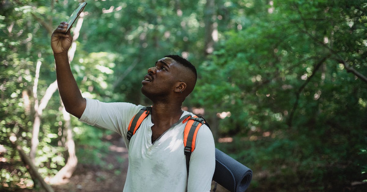 Airline compensation for failure to check visa eligibility? - African American male with backpack standing in forest and holding mobile phone while catching GPS signal during hike