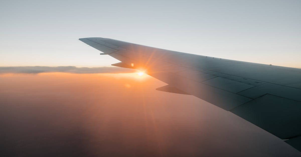 Airline flies, even though we aren't allowed to enter Canada - Wing of airplane flying against sunset