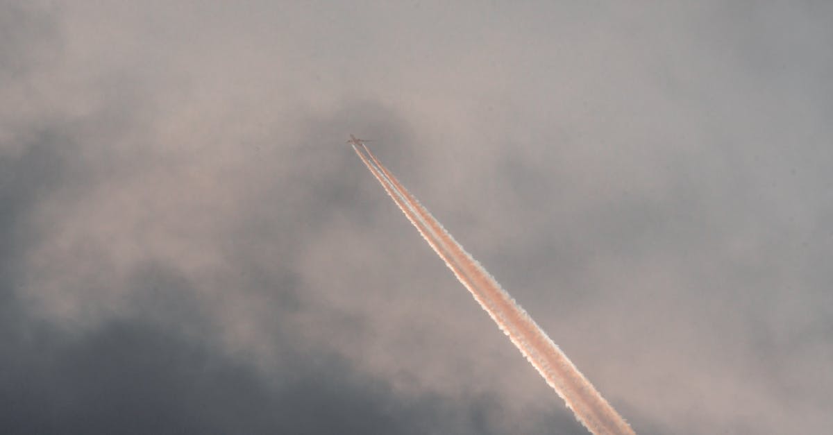 Airline flies, even though we aren't allowed to enter Canada - From below of modern aircraft flying in cloudy sunset sky and leaving straight long track