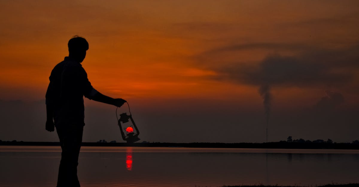 Air-side walk-through light boxes. What are they? - Silhouette of man with oil lamp on shore at sunset