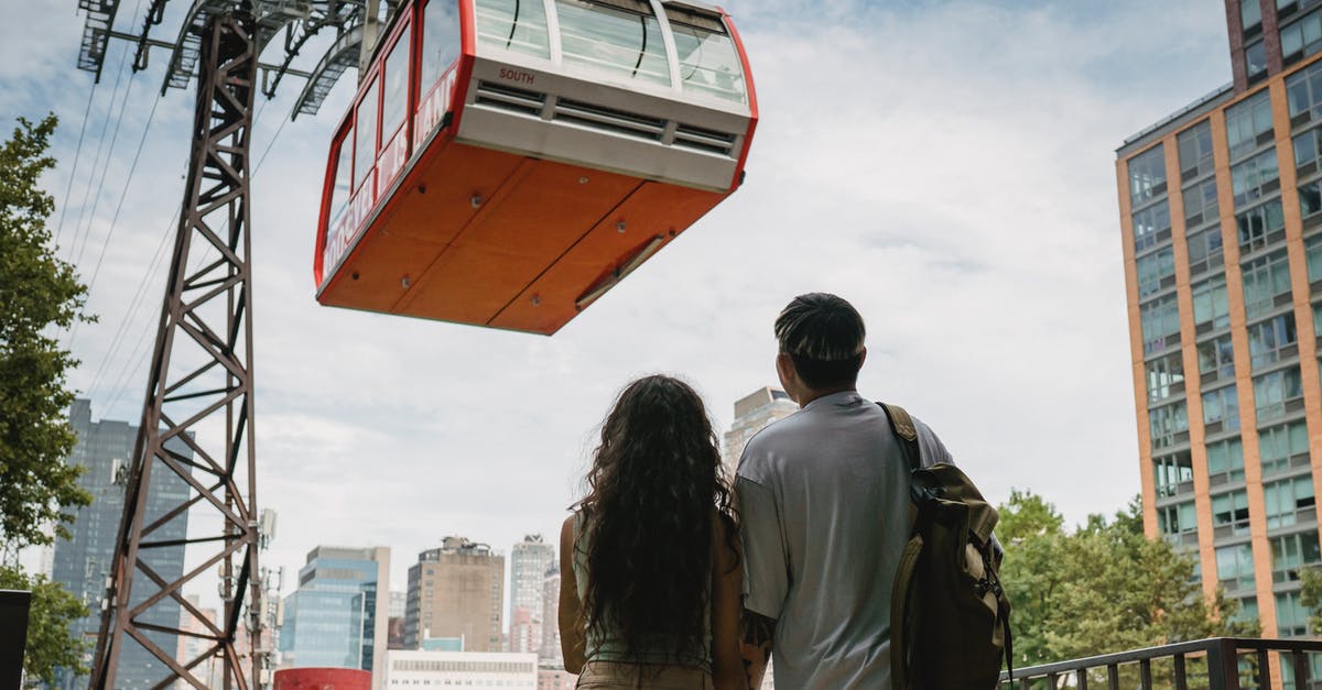 Allowed to bring rucksack (28 cm x 15 cm x 55 cm) in cabin luggage? - Anonymous couple contemplating cabin on ropeway in city
