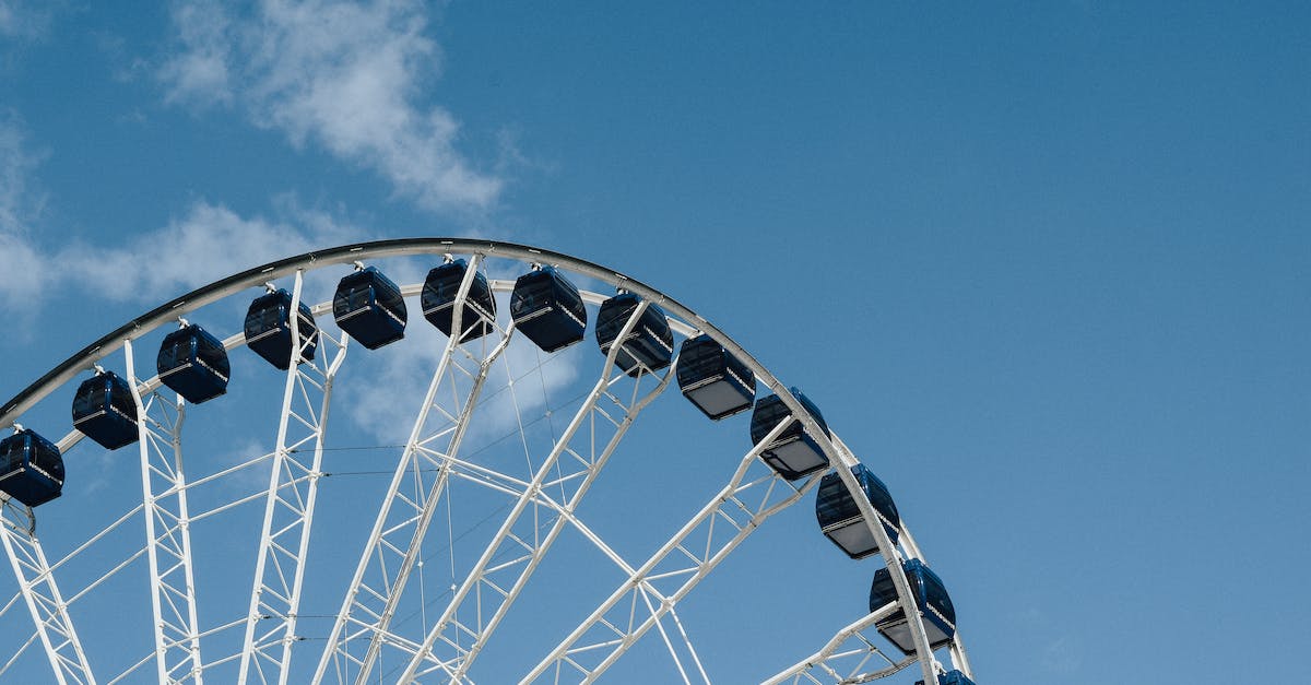 Amusement parks in the Tokyo area - From below of contemporary observation wheel located in city against blue sky in daytime