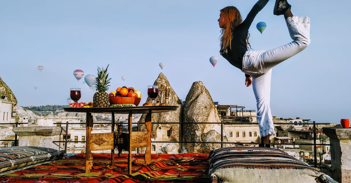 Are flexible airline tickets ever worth it? - Girl Practicing Yoga on Rooftop against Flying Hot Air Balloons 