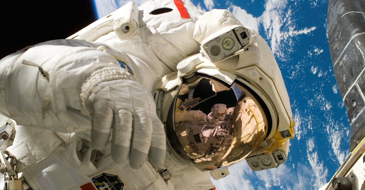 Are layovers included in the Schengen to USA COVID-19 travel ban? - This picture shows an american astronaut in his space and extravehicular activity suite working outside of a spacecraft. In the background parts of a space shuttle are visible. In the far background of the picture planet earth with it's blue color and whi