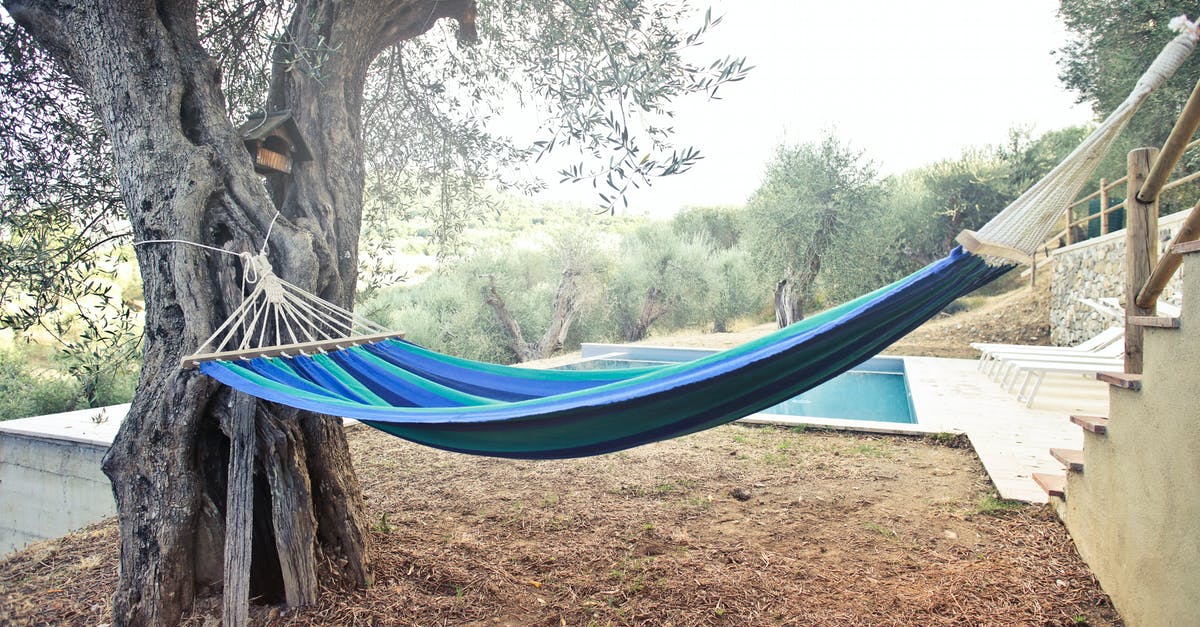 Are sunny, warm days a pipe-dream in Venice/Rome in late November? - Colorful hammock placed between tree and stairs near swimming pool on sunny summer day