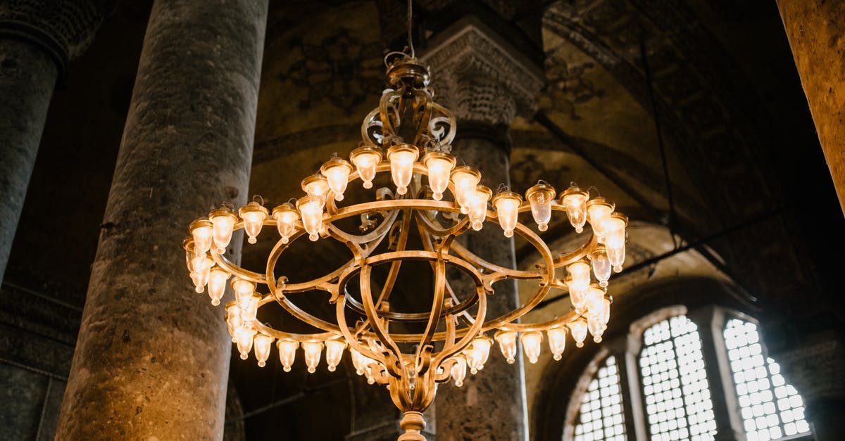 Are there any retrocomputing museums in the former Eastern Bloc countries? - Low angle of old lighting up chandelier hanging from dome with pillars in eastern ancient religious cathedral