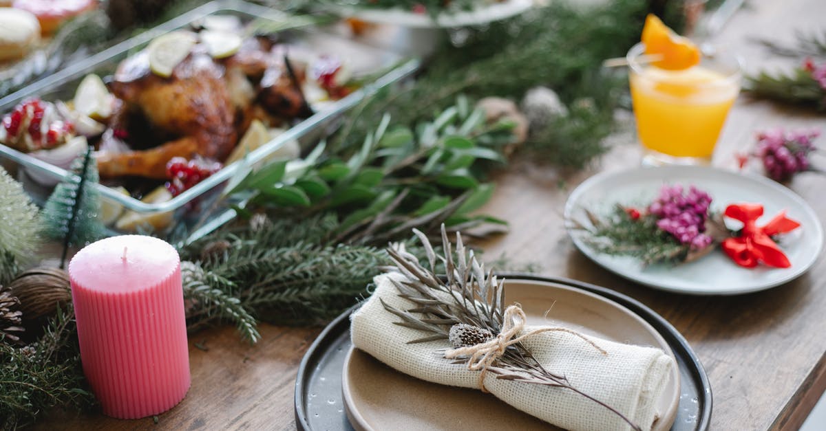 Are winter tires required in Turkey in December? - High angle of table served for Christmas dinner with plates with napkins and traditional roasted turkey on glass dish decorated with fir twigs