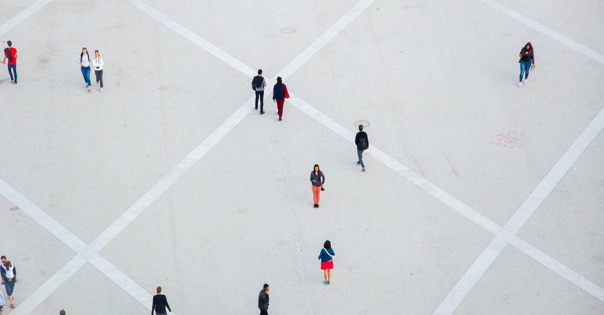 Australian citizen married to UK citizen both living in Australia - High angle citizens in casual wear walking on vast concrete ground in city square