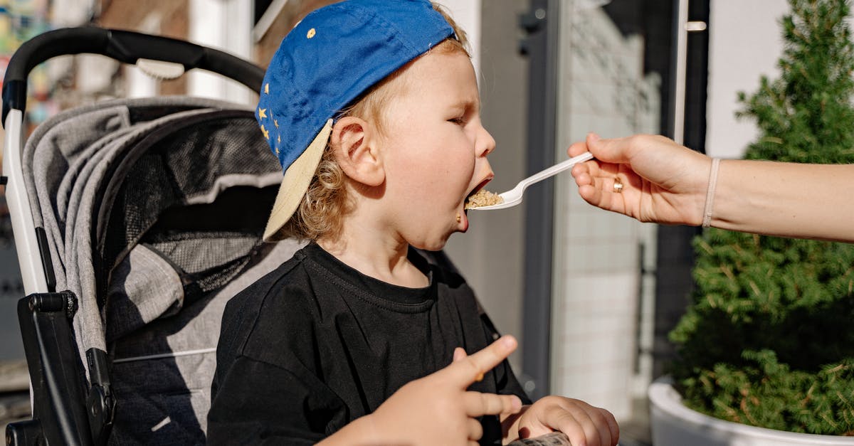 Baby food in checked bags? - Mother Feeding Her Baby Son Sitting in a Stroller Outdoors 