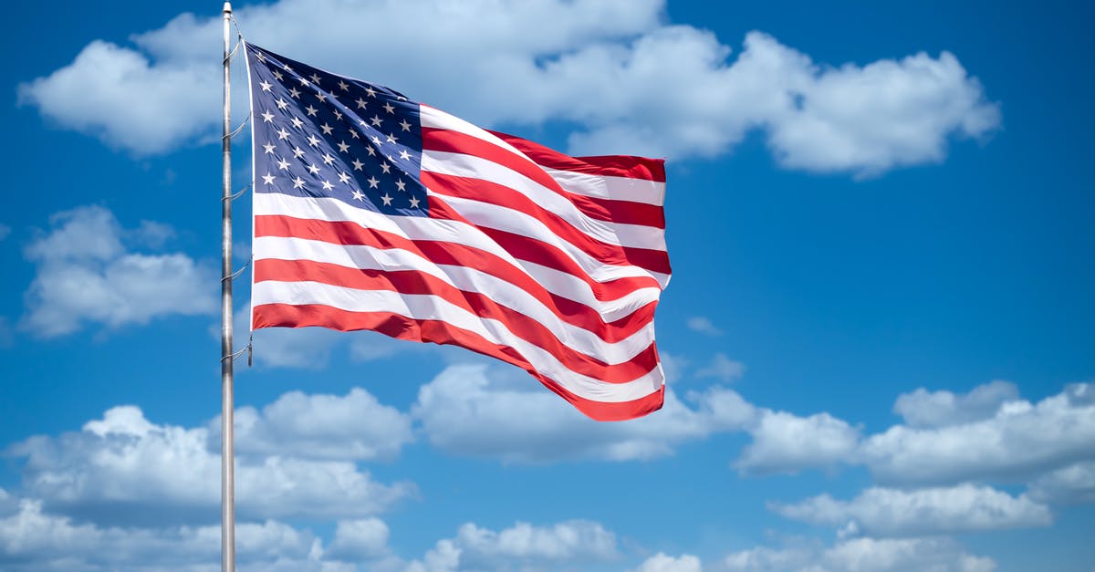 Baby with American citizen father, travelling to America - USA flag on blue sky