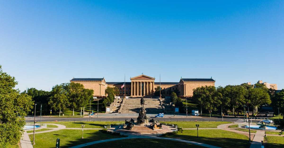 Bologna to Philadelphia - American Airlines and British Airways [closed] - Old Museum of Art near sculptures and lawn in Philadelphia