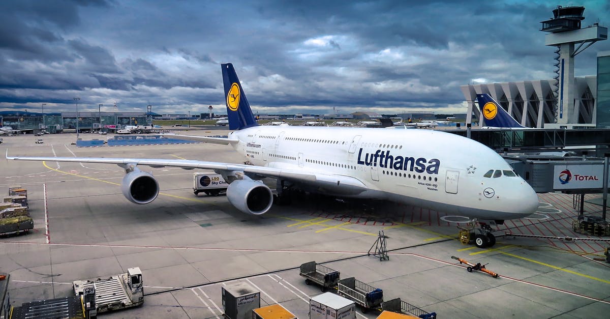 Booking a flight in the airport right before departure - White and Blue Lufthansa Airplane