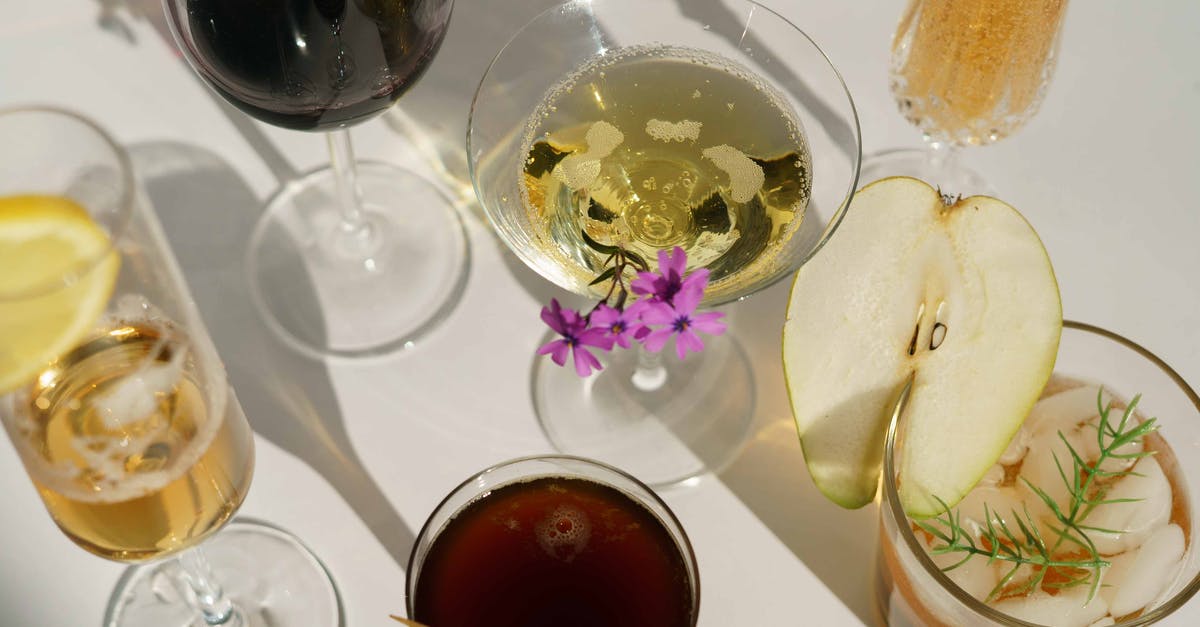 Bringing Alcohol back from Germany when under 21 [duplicate] - Glasses of cocktails decorated with pear and blooming flowers