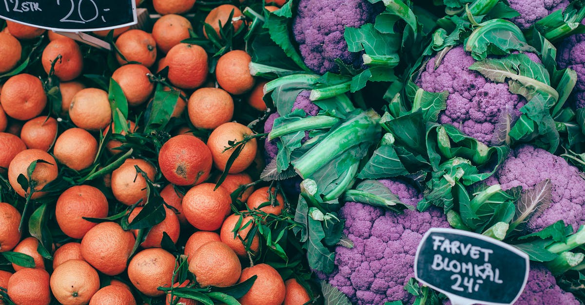 Bus from Zabaikalsk to Manzhouli, ticket price - From above of fresh ripe colorful citrus fruits placed near violet healthy cauliflower on market