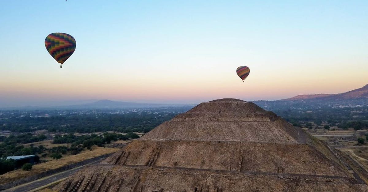 C1/D Visa - Mexico and US - Ancient Pyramid of Sun under flying air balloons in Teotihuacan