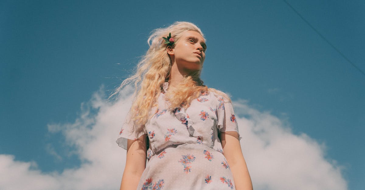 Can a Bangladeshi enter India by air from third country? - Low angle of young tender female in dress with floral ornament looking away under cloudy sky