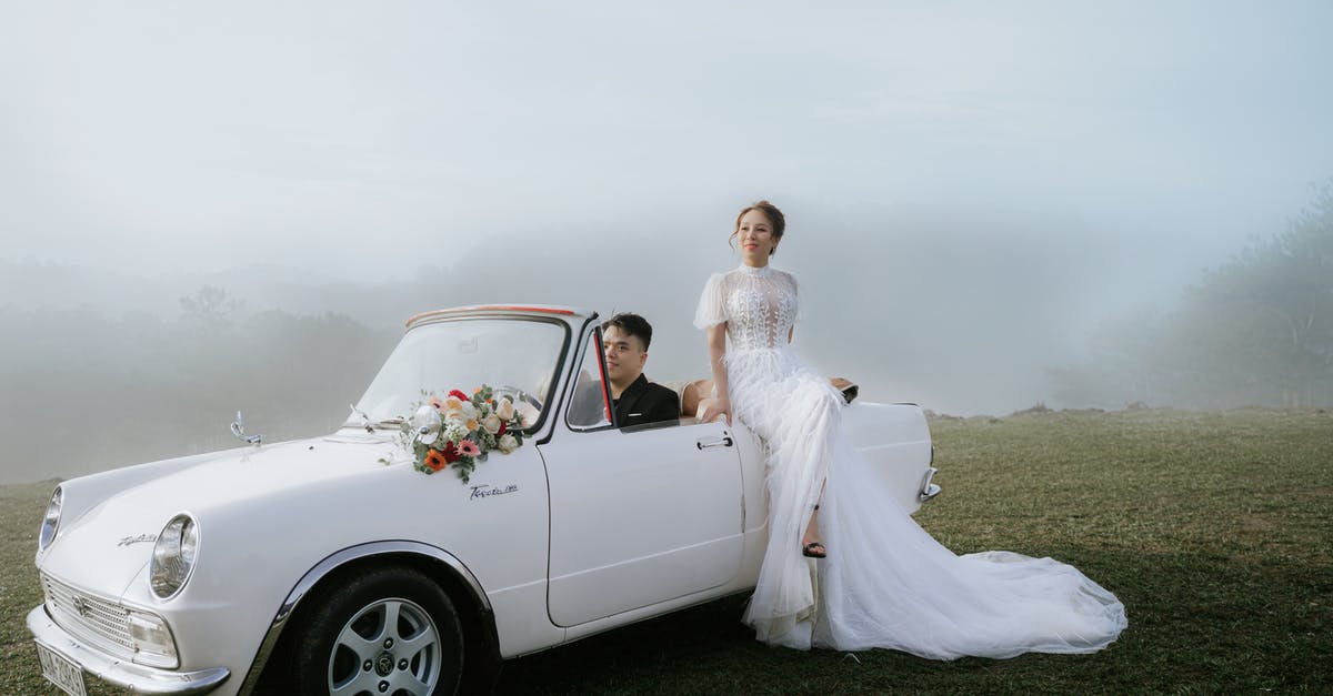 Can a bring a flammable body mist (100ml) with me? [closed] - Full body of elegant bride in wedding dress with bouquet of flowers standing near white retro automobile and looking away in foggy nature