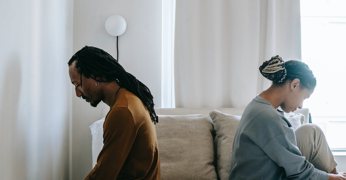 Can a husband and wife take Schengen visa appointments at separate centers? - Side view unhappy sorrowful African American couple sitting on bed back to back after having argument Can a husband and wife take Schengen visa appointments at separate centers? - Side view unhappy sorrowful African American couple sitting on bed back to back after having argument