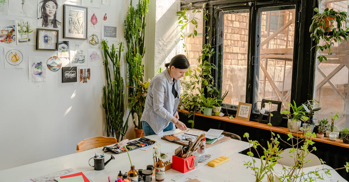 Can army draft dodgers travel on a different passport? [closed] - Side view of female designer creating drawings at desk with collection of felt pens and papers near wall with artworks and plants on windowsill in daylight