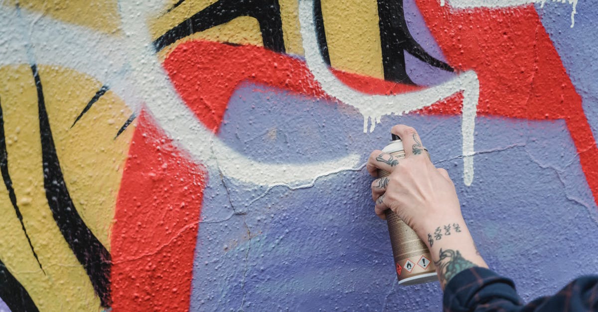 Can I apply for a Russian visa from the country Georgia? - Hand of crop anonymous tattooed person spraying white paint from can on colorful wall while standing on street of city