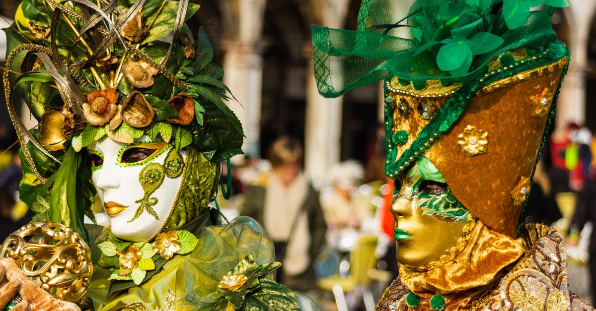 Can I bring gold sheet face masks in my carry on? - Person in Green and Gold Mask in a Parade