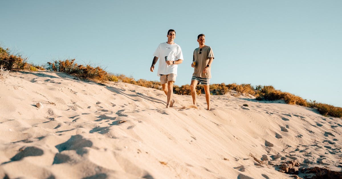 Can I combine two French stamps? - Man and Woman Walking on White Sand