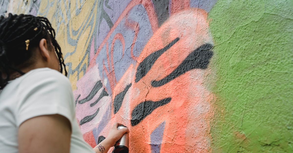 Can I consign my pepper spray from Canada to China? - From below side view of anonymous female artist in casual wear and black braided hair painting graffiti on colorful wall