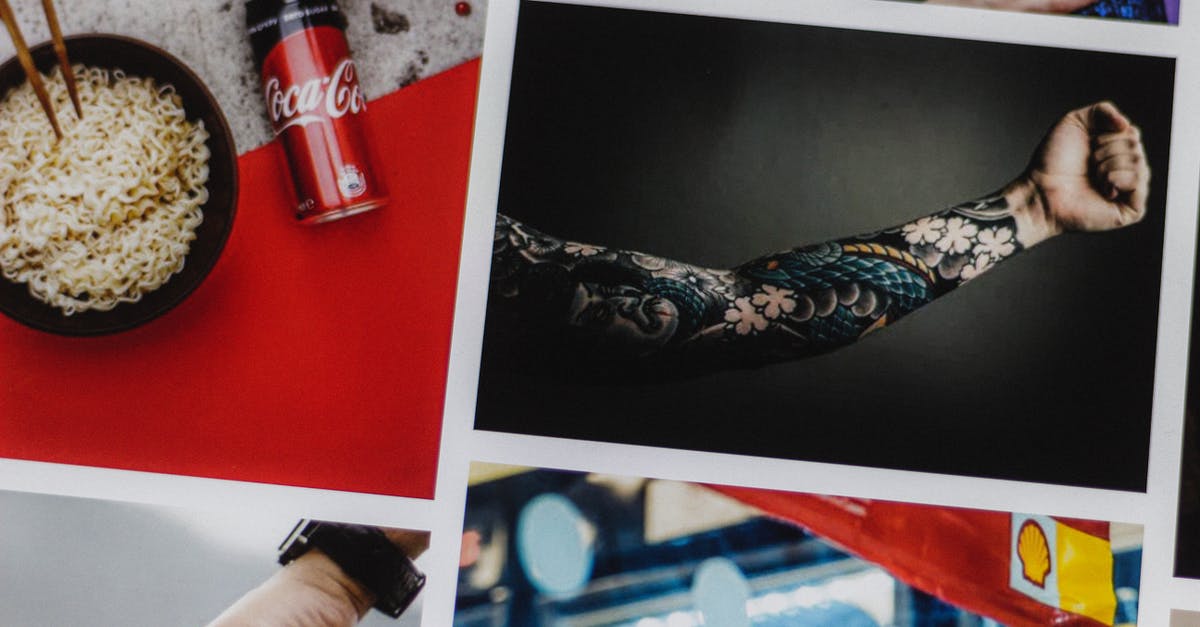 Can I have multiple valid ESTAs in different passports? - Assorted photos representing Asian food with can of refreshing drink against arm with ornamental tattoo