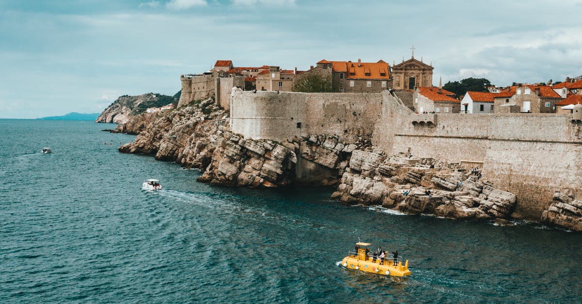 Can I travel to Croatia with single-entry Schengen visa? - Modern boats floating on rippling sea near rocky coast of old town of Dubrovnik with historical buildings and ancient city walls