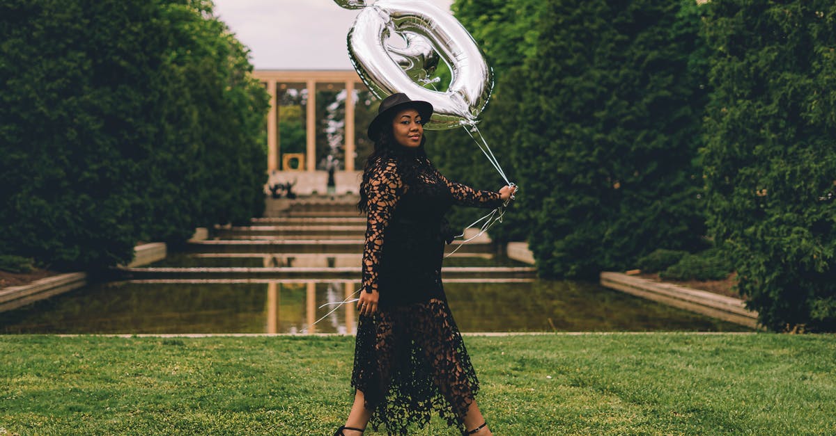 Can I wear a tin foil hat on a commercial flight? - Trendy black woman walking near water with balloons in shape of number 30