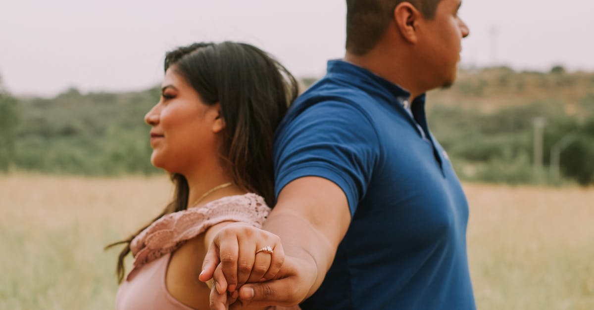 Can my wife fly Manila-Dubai-Armenia-Dubai with her single-entry visa? - Side view of Hispanic man holding hand of happy woman while standing back to back in nature