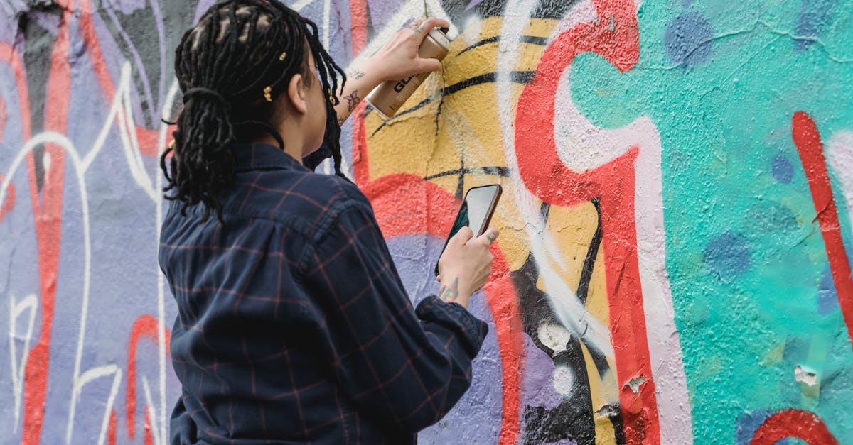 Can one wave down the inter-town minibuses in Thailand? - Back view of unrecognizable female artist with black braided hair painting graffiti on wall with spray paint can on street