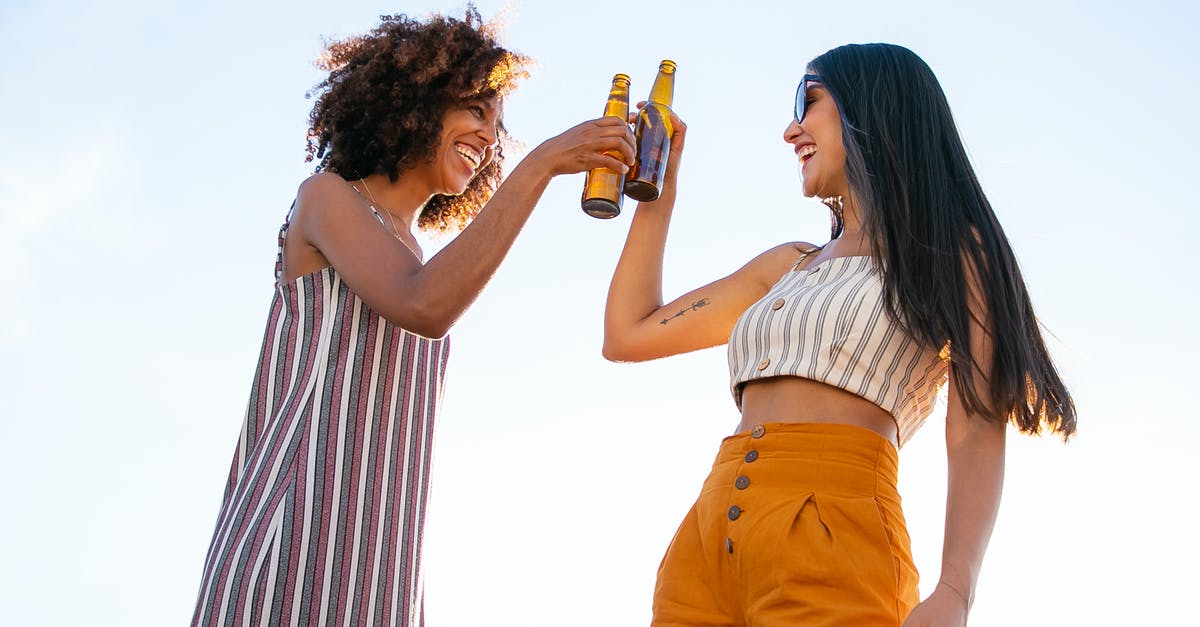 Can others in my party go through TSA PreCheck? - Low angle of delighted multiracial female friends toasting with bottles of beer while laughing together during party