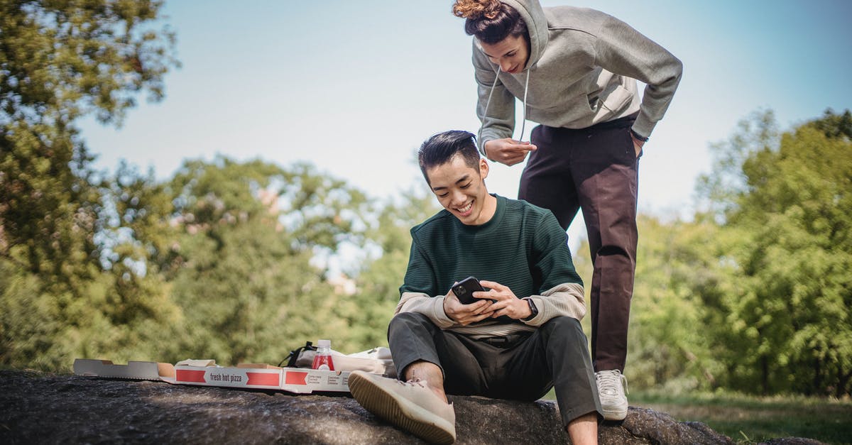 Can we share the Go Pass? - Cheerful multiethnic friends browsing smartphone while having picnic