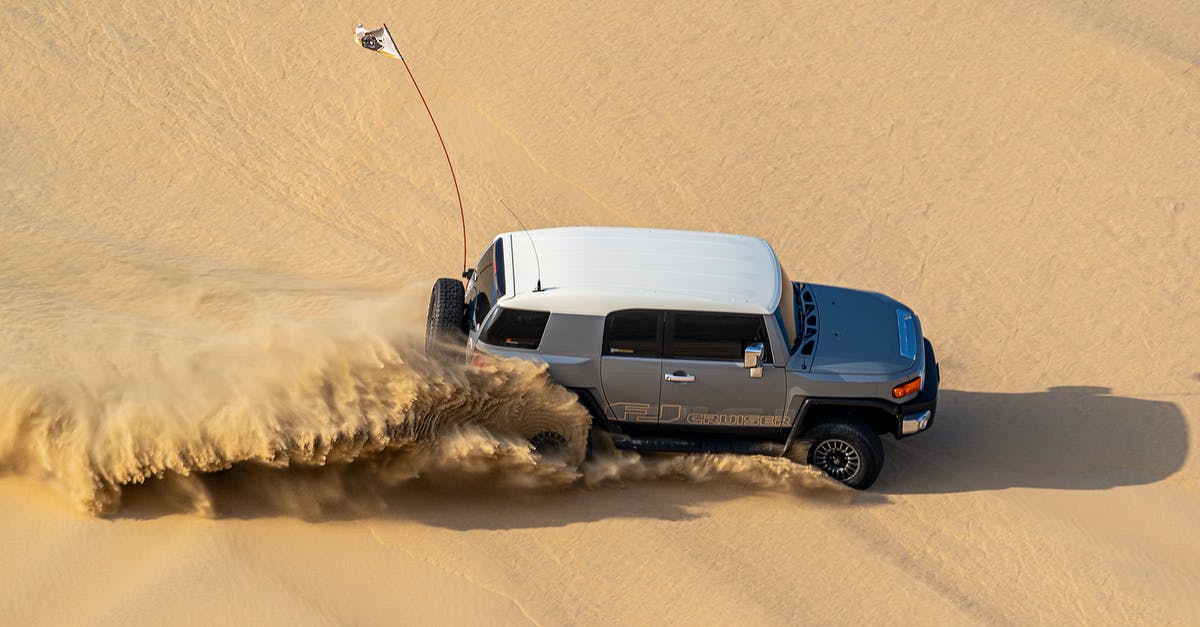 Can you travel 'above' the control of a country? - Modern SUV driving in sand of desert on hot day