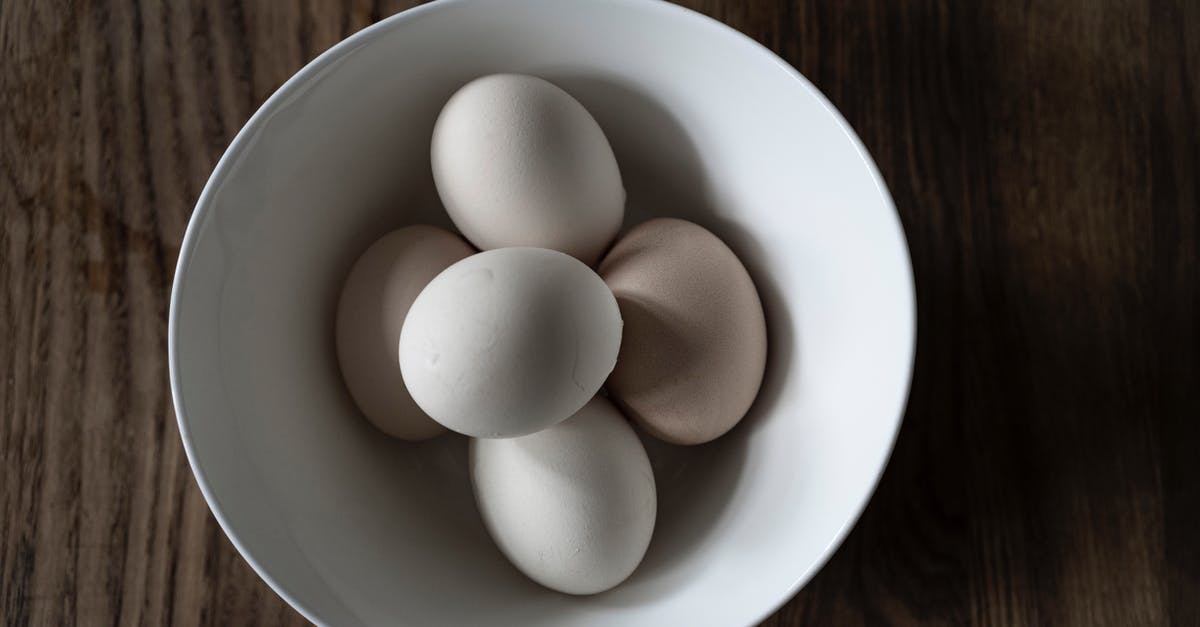 Canada - cooked chicken from abroad for personal consumption - Top view of pile of white cooked chicken eggs in ceramic bowl on wooden table at home