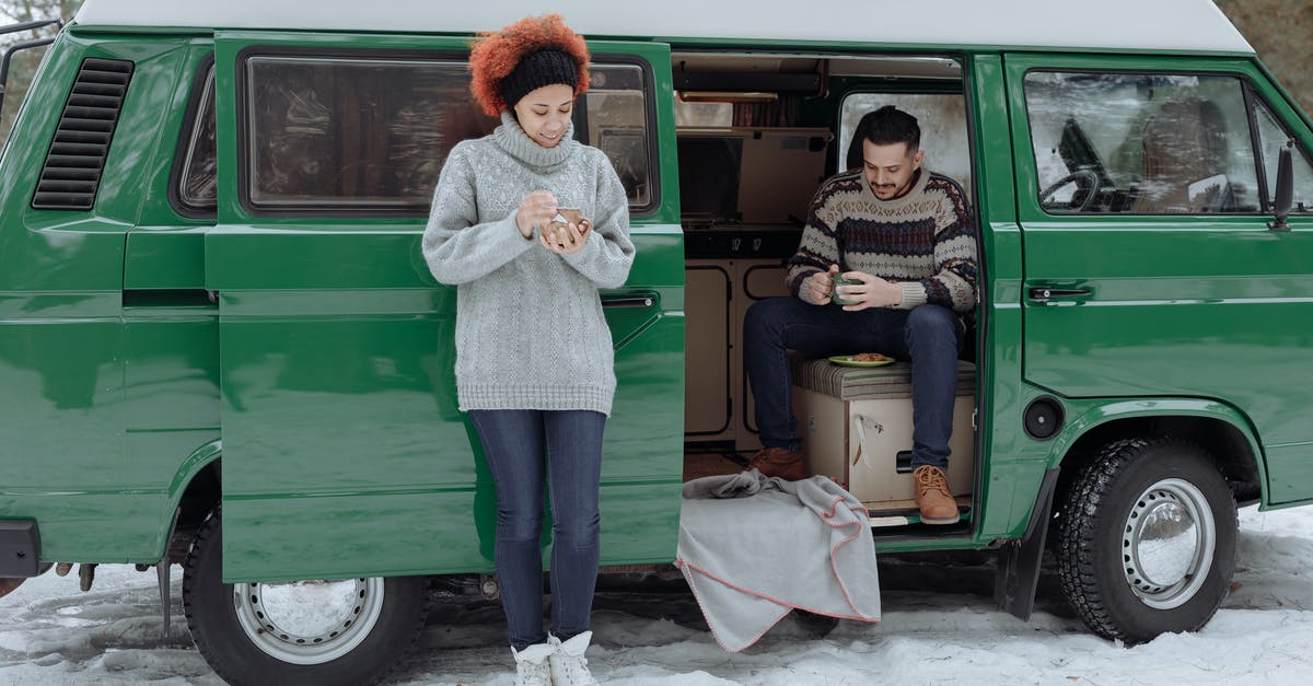 Car mask rules in Italy when living together during holiday - Couple Living in a Green Van in the Forest