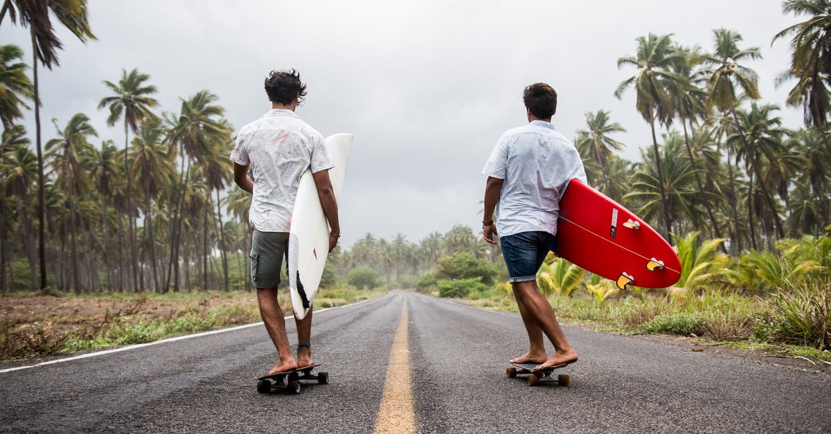 Carrying a longboard on a Germanwings-Eurowings flight - Men Riding Long Boards while Carrying Surf Boards