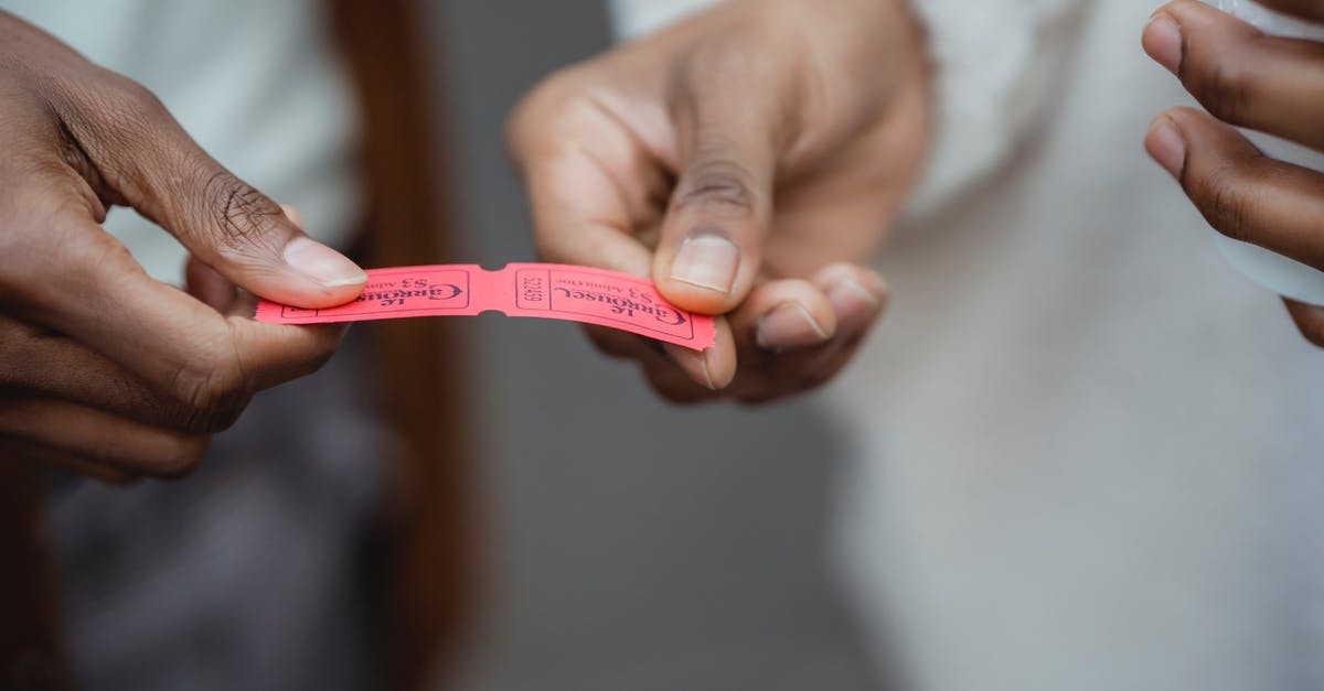 Change non refundable ticket into a different ticket - Crop unrecognizable African American friends holding small paper tickets in hands on street in daytime