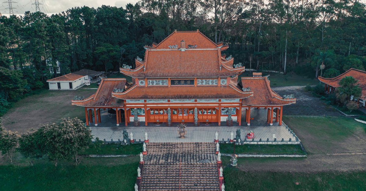 Changing Chinese visa from old UK passport to new - From above of aged oriental palace exterior near lawn and trees in Forbidden City in Beijing