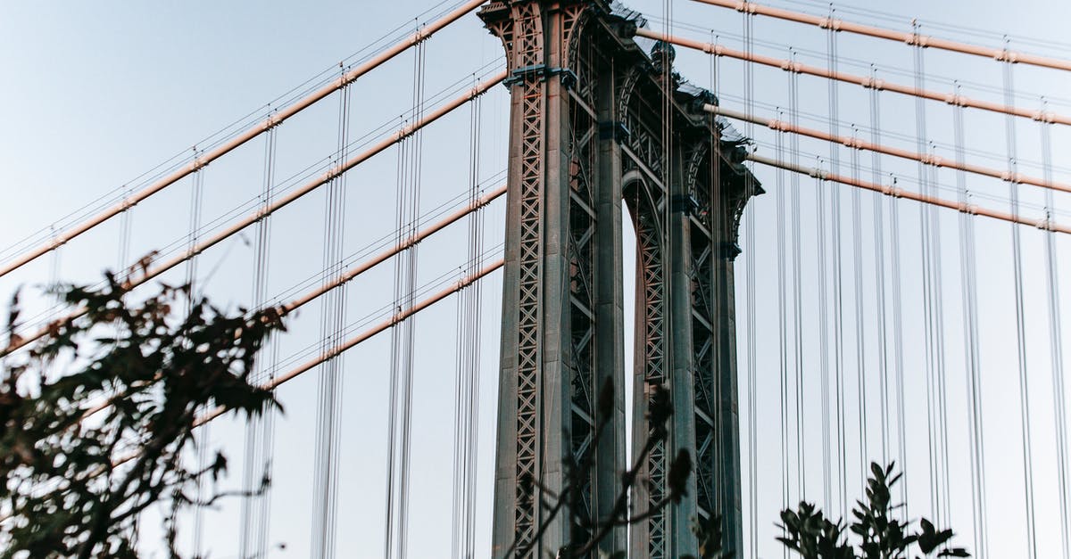 Chinese/Spanish dual national entering Schengen area - Fragment of Manhattan Bridge against blue sky