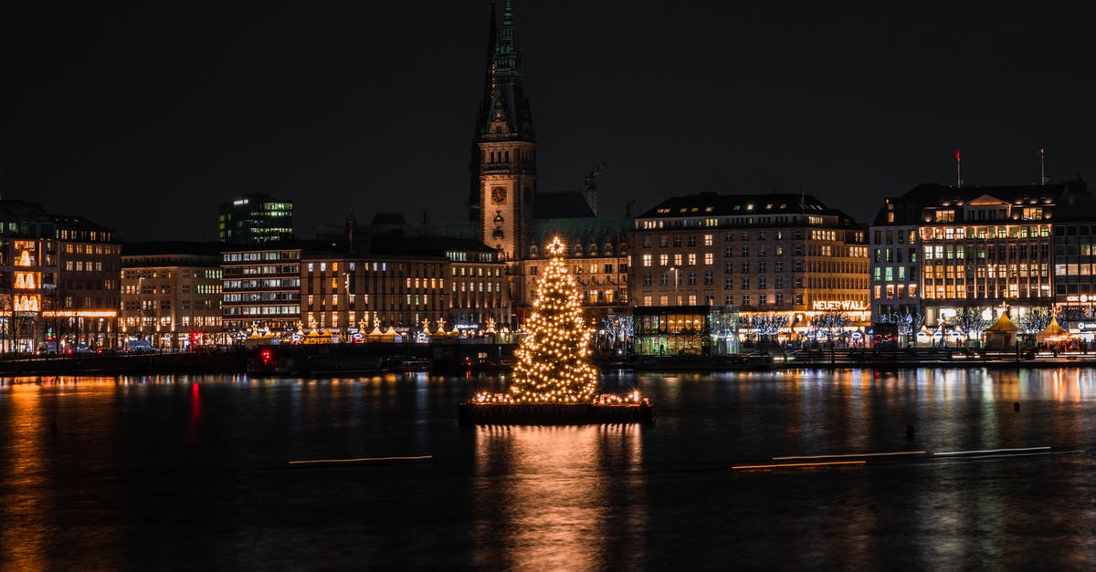 Christmas Market, Baden Baden, Germany - Photograph of a Christmas Tree with Lights Near Buildings