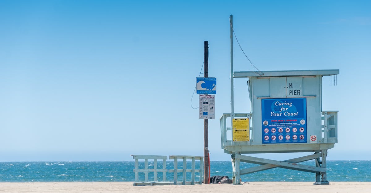 Circular signs with blue edges - Blue Wooden Lifeguard Tower on Beach