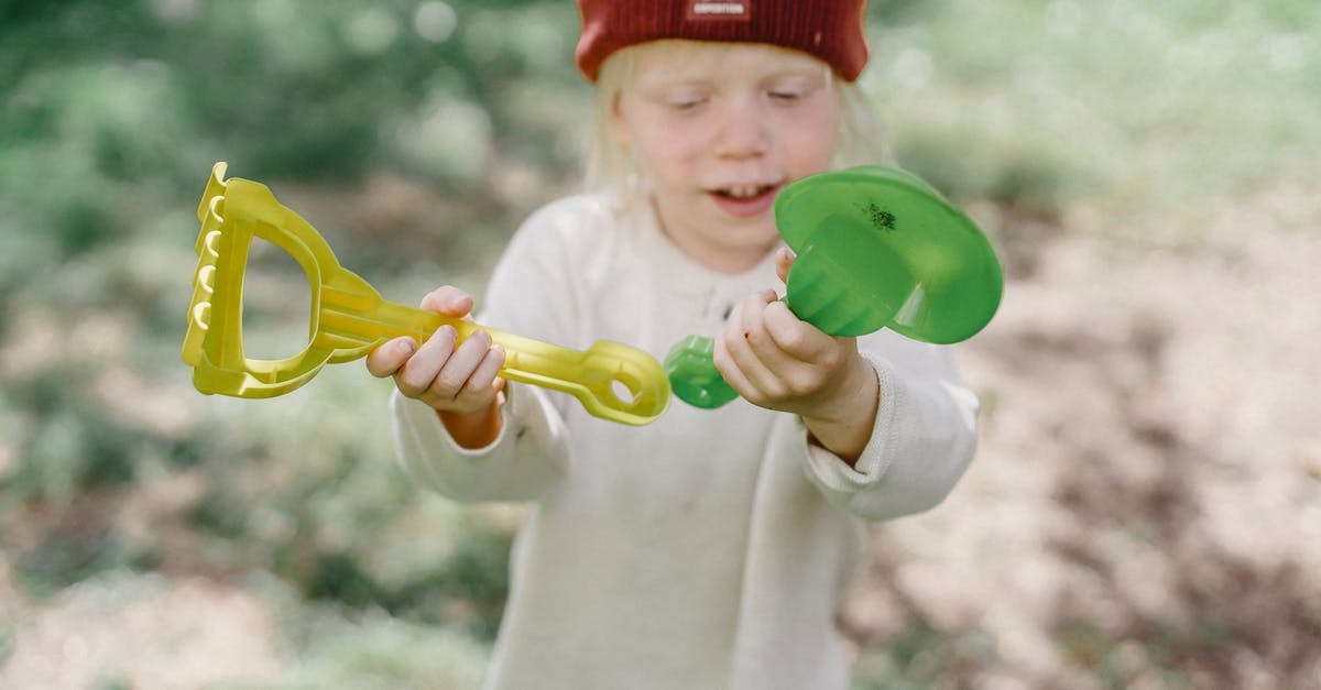 Closest rollercoaster/amusement park from Prague? - Adorable child playing with toys shovel and rake in park