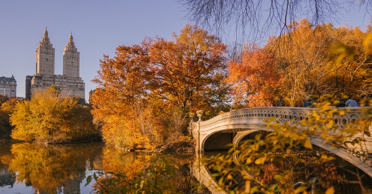 Comparative safety of countries in Central America - Bow Bridge crossing calm lake in autumn park