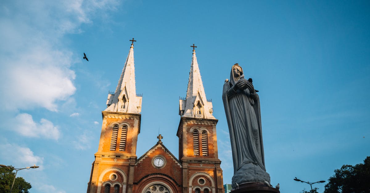 Connecting flights at Ho Chi Minh airport Vietnam - Low Angle Shot of Notre Dame Cathedral of Saigon