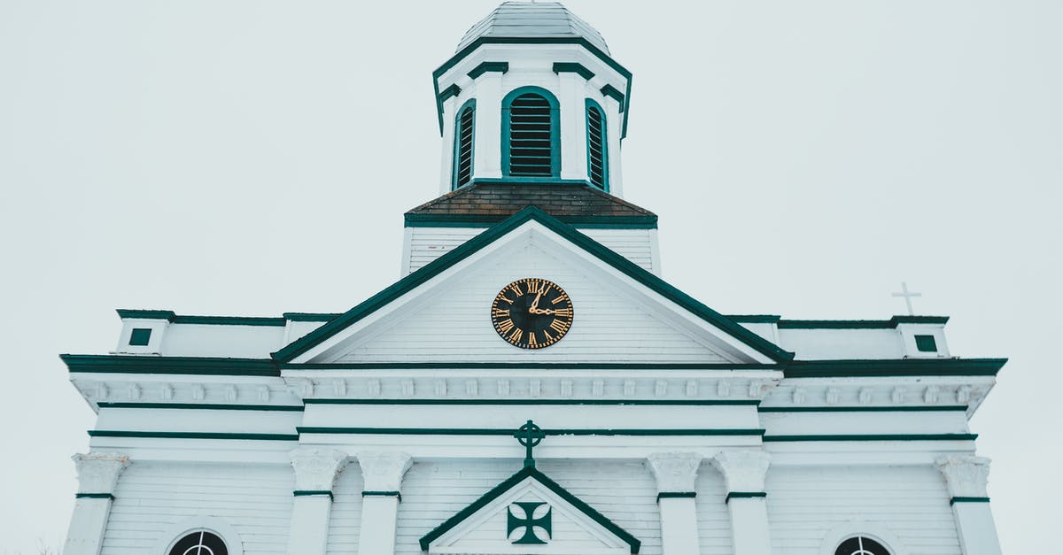 Cross Border Canada with B1/B2 Visa [closed] - Facade of white famous historic catholic church with clock and tower located against cloudless sky on street in St Georges