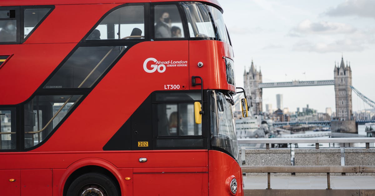 Crossing the road in London - Did I have 'right of way'? - Modern bus driving along river against bridge